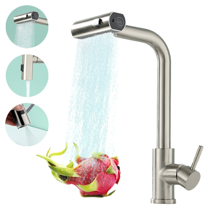 Baokemo stainless steel pull down water tap Single Handle sink three-in-one And Cold kitchen faucet