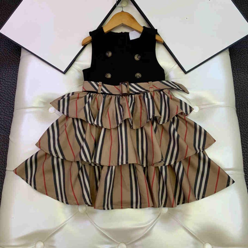 20 sommer engelsk stil baby børn tøj søde kjoler til pige kjole med skærf fest outfit: Sort / 160 cm