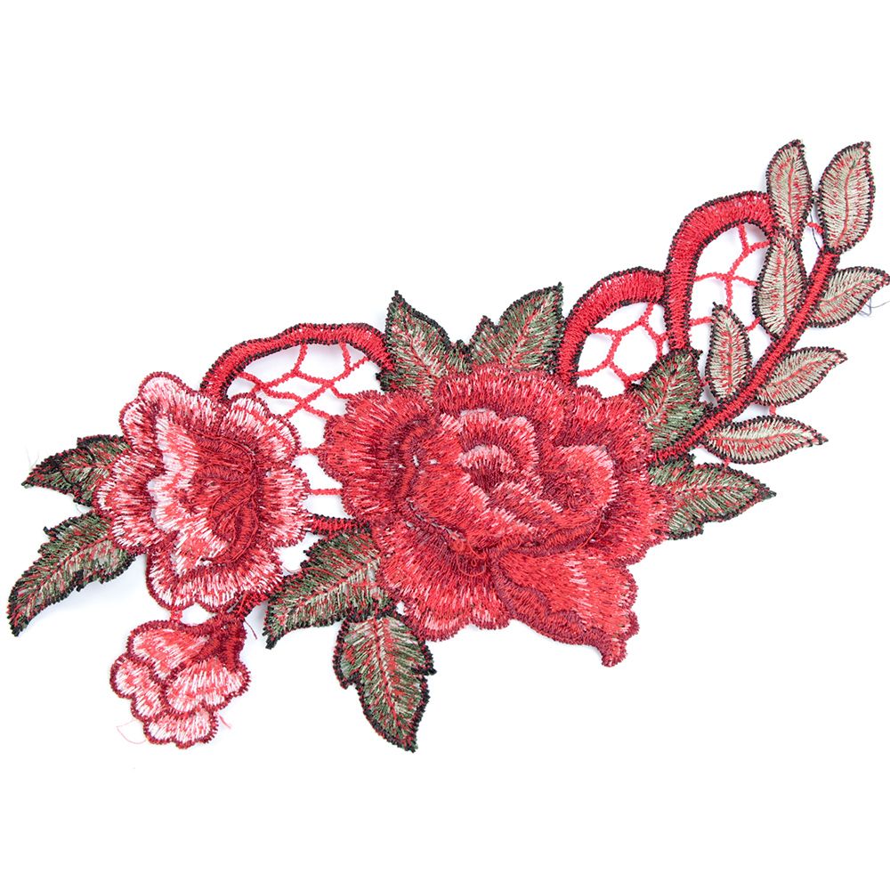 1pc/1 par röd broderi ros blomma sy på patch badge väska hatt jeans klänning applikationer hantverk klädtillbehör