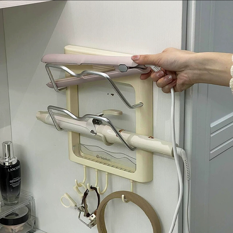 Wandmontage Haar Tool Organizer Föhn Houder met 2-laags Plank Haken voor Curling Wands Föhn Stijltang Accessoires