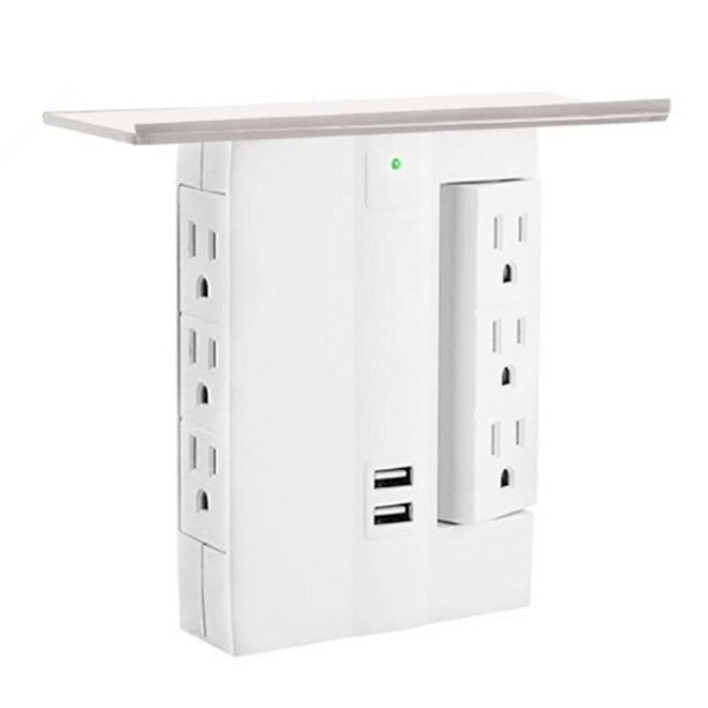 8 Port Wall Outlet Electrical 6 Outlet Extenders 2 USB Charging Ports with Shelf FQ-ing
