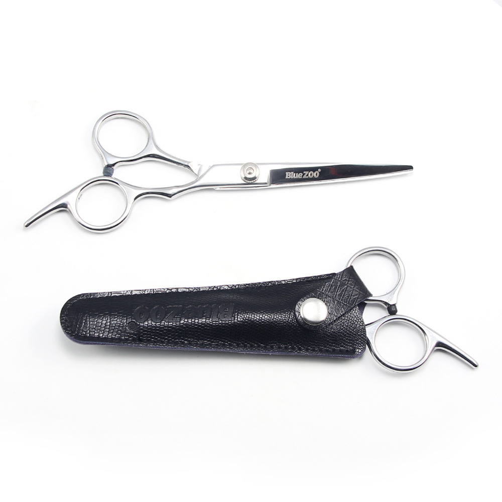 Bluezoo – ciseaux pour barbier avec couvercle en cuir, en acier inoxydable, pour barbe, Salon de coiffure