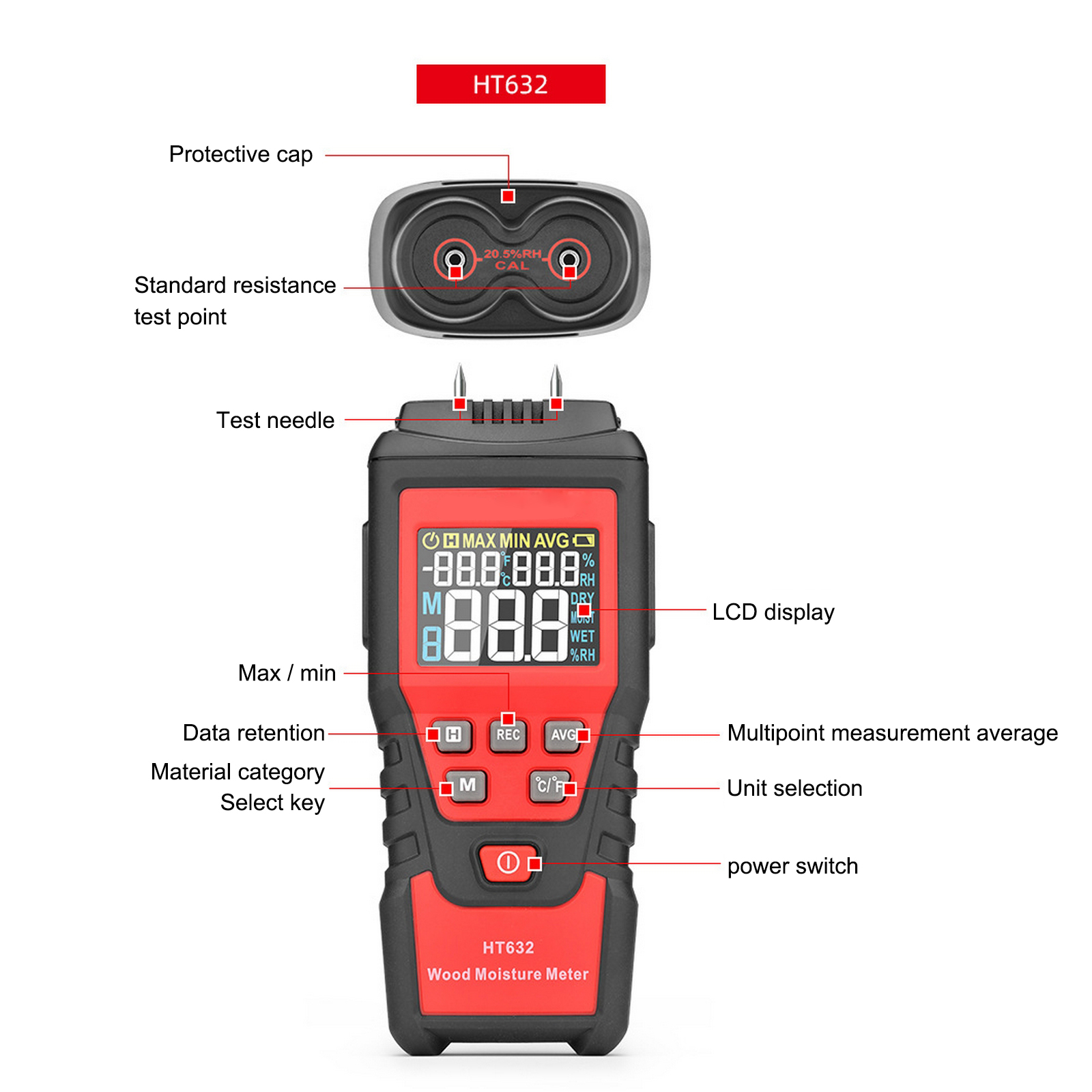 Two Pins Digital Wood Moisture Meter Analyzer Paper Humidity Tester Wall Hygrometer Timber Damp Detector