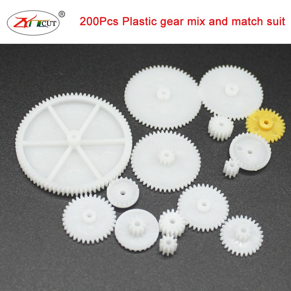 200 stuks/set gemengde kunststof tandwielmotor aandrijftandwiel 0.5 matrijzen diy handgemaakte speelgoedaccessoires