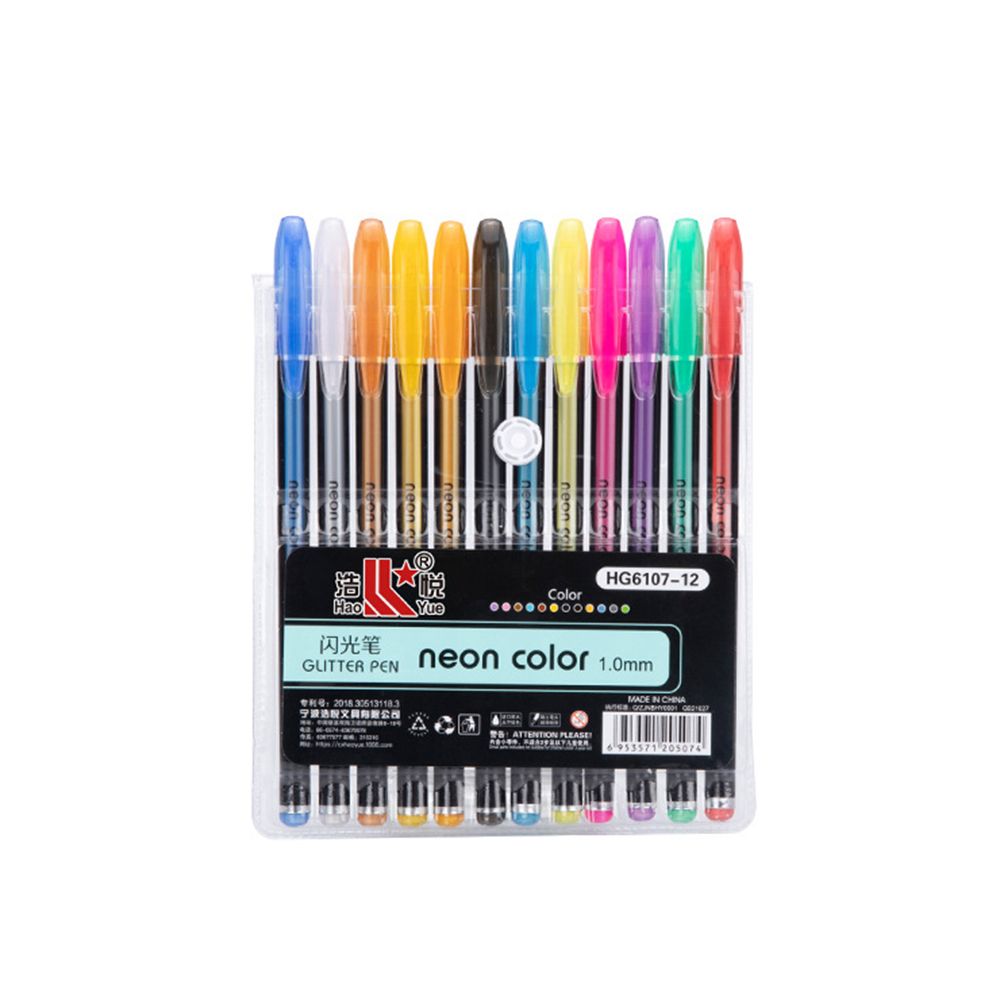 Ensemble de stylos Gel à paillettes colorées, 12 pièces, 1.0mm, stylo de couleur pour dessin, bricolage, Album, Journal, surligneur, stylo de signature: 1