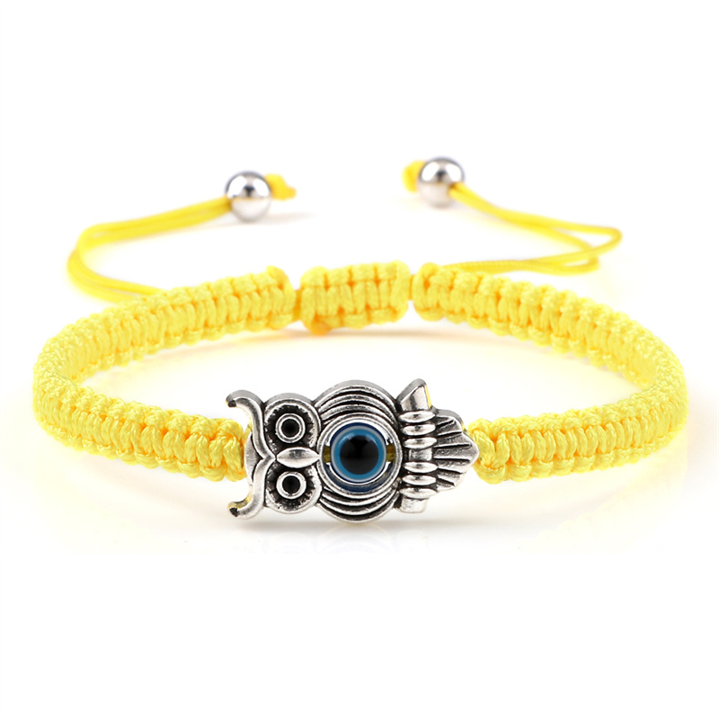Pulsera ajustable de ojo de la suerte para hombre y mujer, brazalete trenzado de cuerda de hilo rojo hecho a mano, amuleto de búho, joyería de la amistad: Oro oscuro