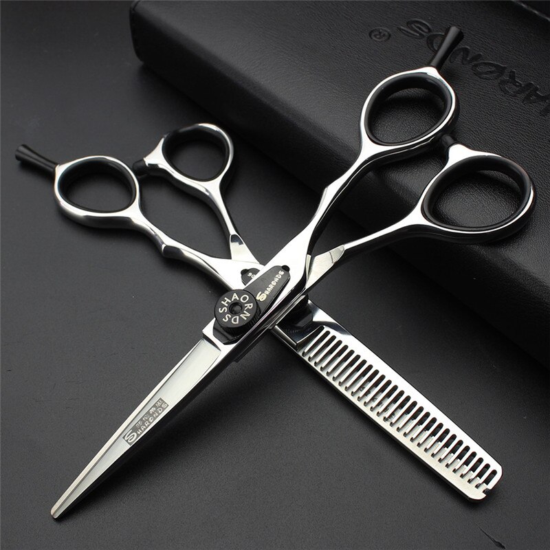 Sharonds 5.5/6 Inch Japanse Professionele Kapsalon Speciale Haar Schaar Plat Knippen Schaar + Verdund Schaar Set: 5.5 inch 2pcs