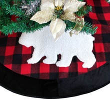 Extra Grote 50 "Plaid Kerstboom Rok met Zwart Suede Grens Buffalo Controleren Met sherpa moose applique Borduurwerk