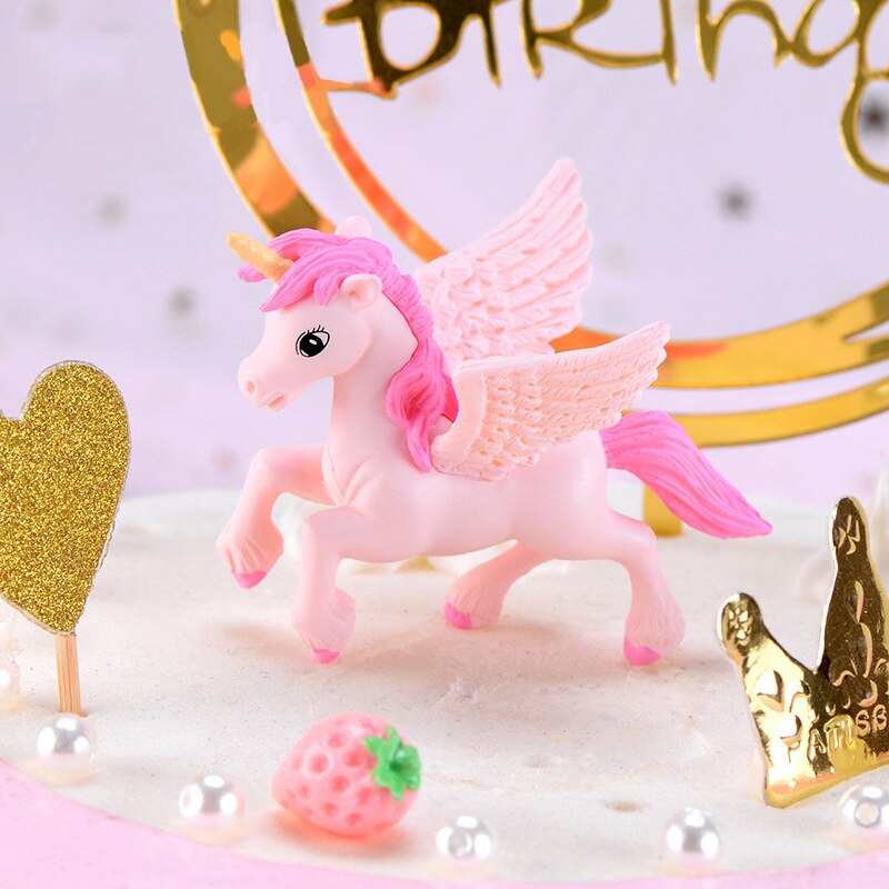 Enhjørning diy mikro kage indretning enhjørning fødselsdagskage topper flyvende hest enhjørning tillykke med fødselsdagsfest dekor børn piger