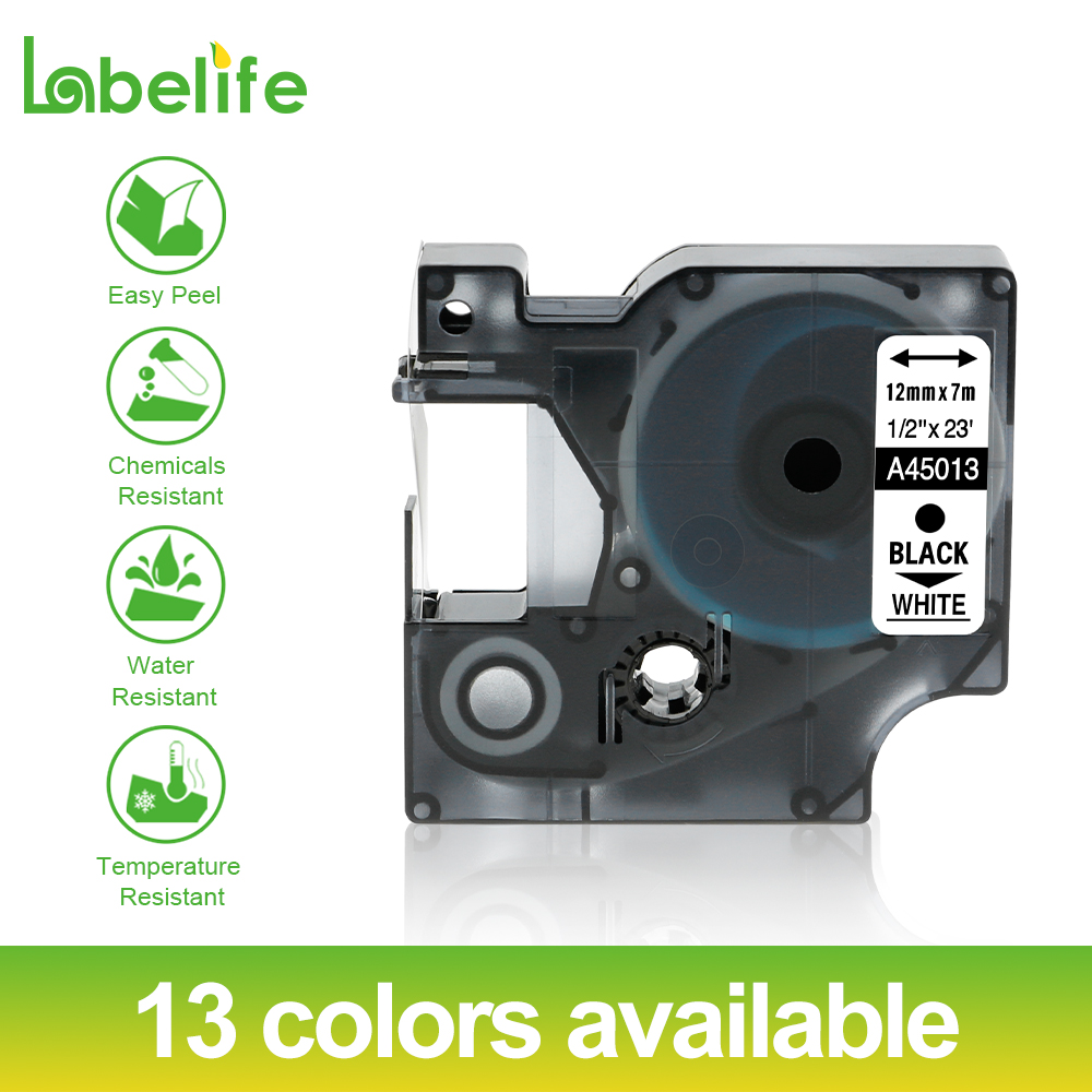 Labelife 1Pack 45010 45013 45018 12mm label tape Black on White Compatible for Dymo D1 Label Printer Dymo LM160 LM280 Dymo PNP