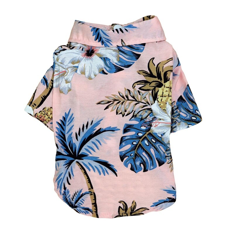 Zomer Pet Gedrukt Kleding Voor Honden Bloemen Strand Overhemd Jassen Hond Jas Puppy Kostuum Kat Lente Kleding Huisdieren Outfits: Pink Coconut tree / M