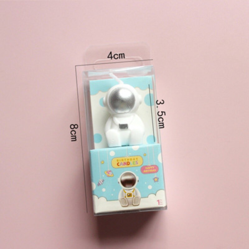 Vela de astronauta espacial, decoración para tarta de de cumpleaños para niños y niñas, velas de dibujos animados de nave espacial, Decoración de Pastel para el hogar: 1pc spaceman silver
