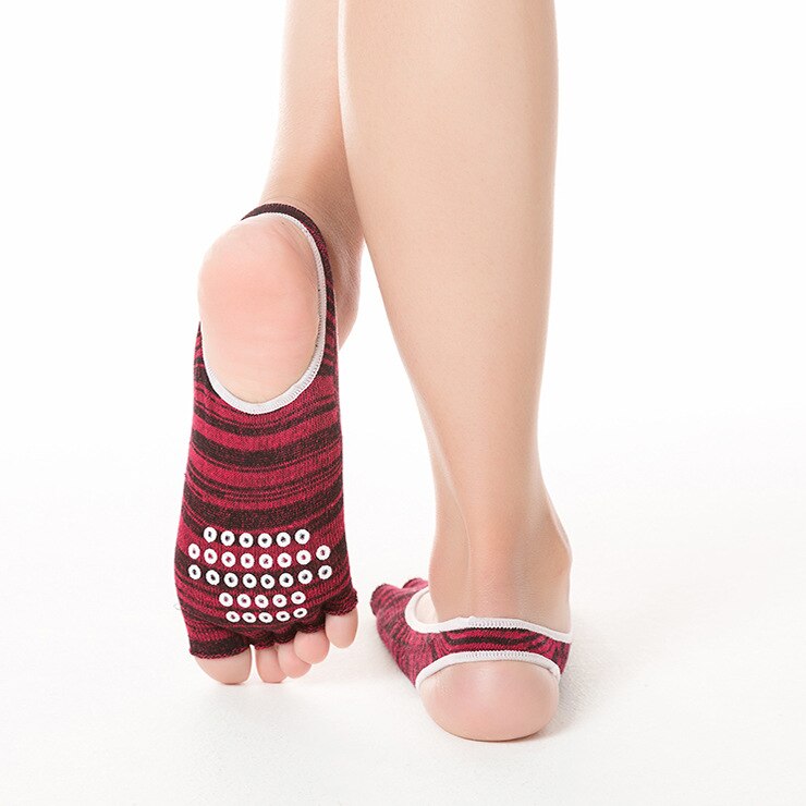 Bouillon åben ryg dug med yoga sokker kvinder bomuld grave hul udgravning slip henvise til yoga fem-finger sokker tå sokker: Rød