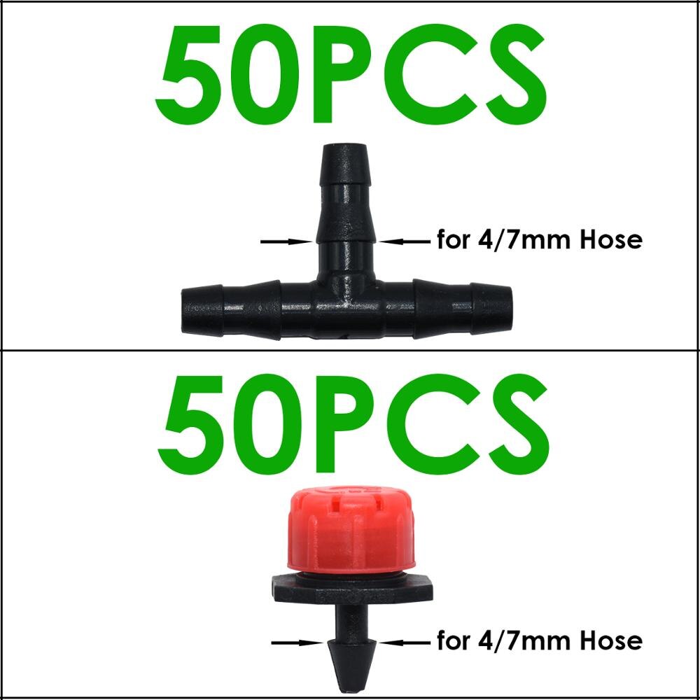 KESLA 50 sztuk regulowane kroplówki 50 sztuk 4/7MM kolec trójnik złącza z mikrootworami nawadniania emiter anty-zatykanie dla 1/4 ''wąż: KSL01-KIT269-A