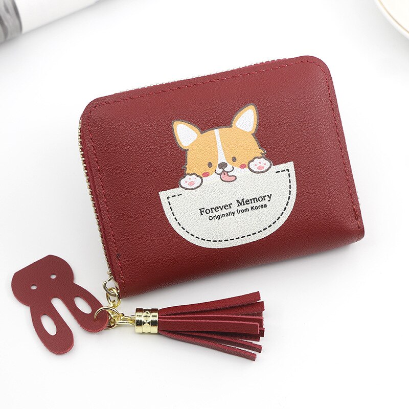 Cartera de gato con borla pequeña para mujer, Cartera de de , monedero de cuero Pu, titular de la tarjeta femenina, Billetera: R242 Red