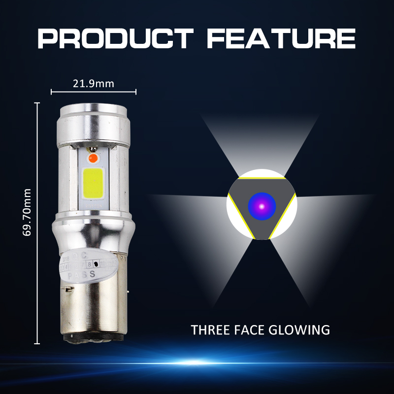 RTD E01C Motorcycle LED Bulbs BA20D S2 Headlight Dual Beam 12W 1200LM For Scooter Moped Plug and Play 3 Sides COB