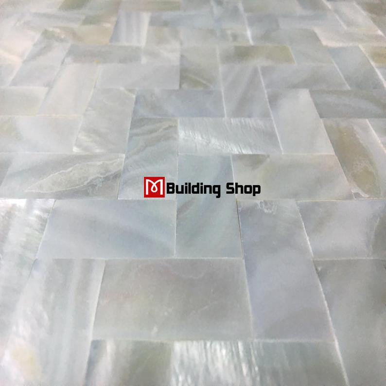 Herringbone Brick Groutless Mother Of Pearl Tile Backsplash Seashell Mosaic MOP124 White Shell Bathroom Wall Tiles
