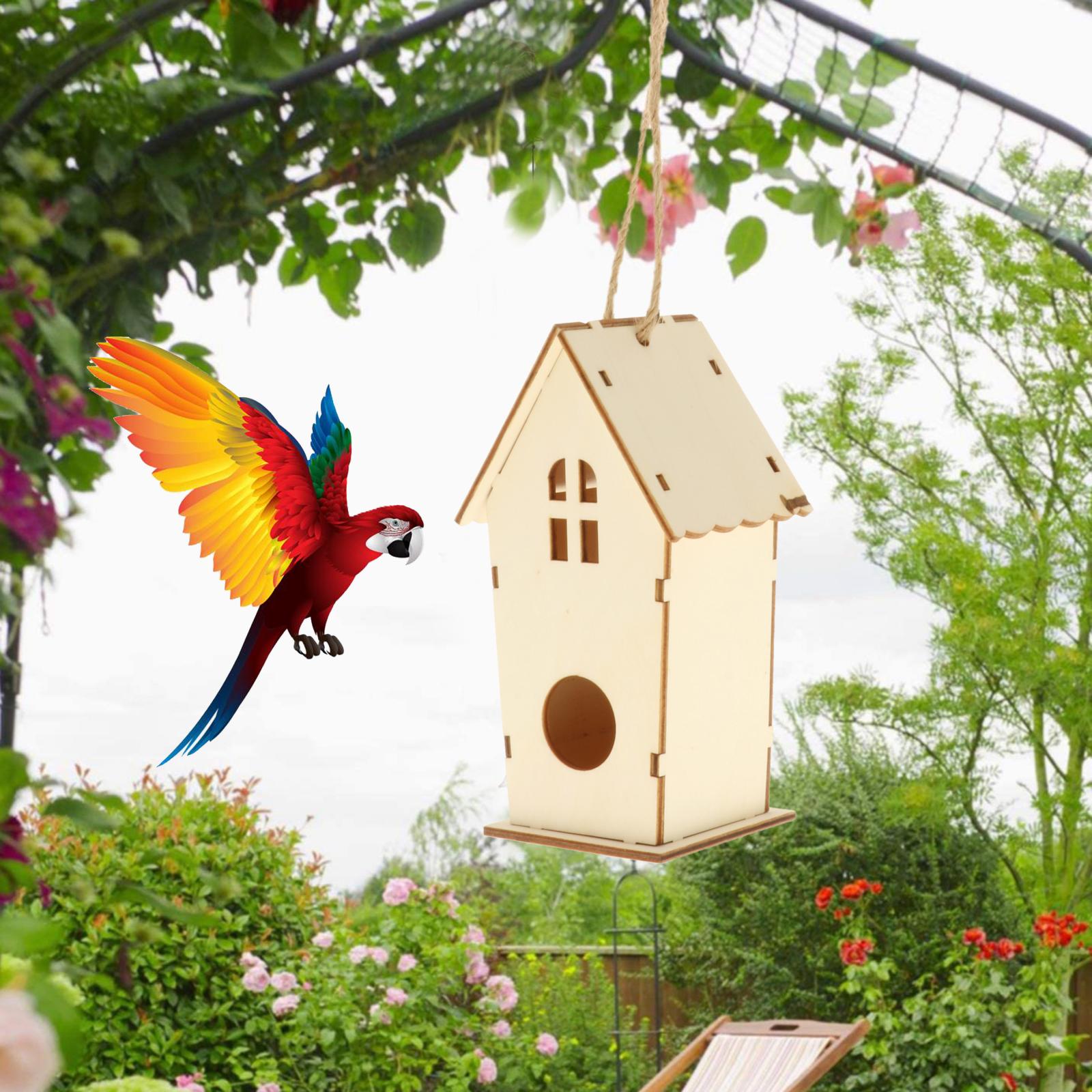 Wooden Bird House for Hummingbird Patio Decorative Hanging Birdhouse DIY Paintable Window Decoration