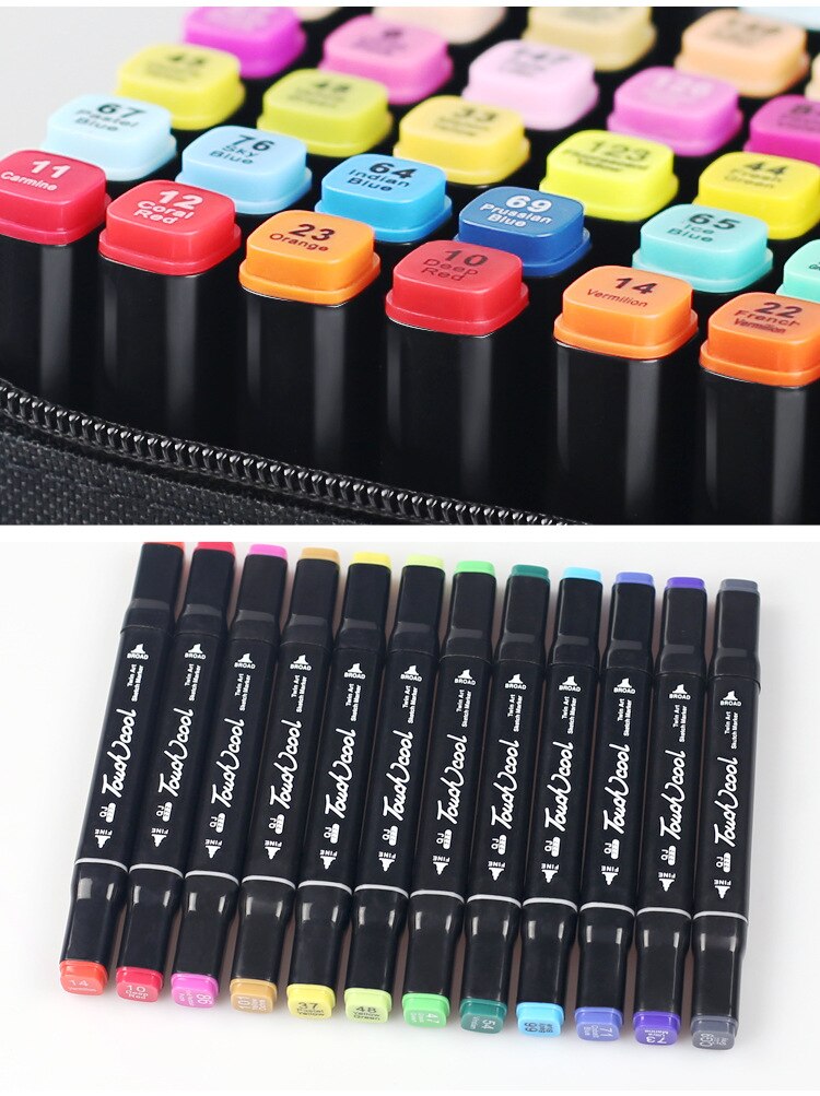 Touchcool12/24/30/40/60/80 Kleuren Pen Marker Set Dual Head Sketch Markers Borstel Pen Voor manga Animatie Art Supplies