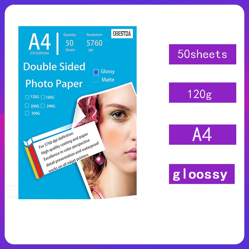 Papel estucado A4, papel fotográfico mate brillante de doble cara, impresión de inyección de tinta a color, papel fotográfico de tarjeta de visita de alto brillo, cartón de 160g: A4  glossy 120G