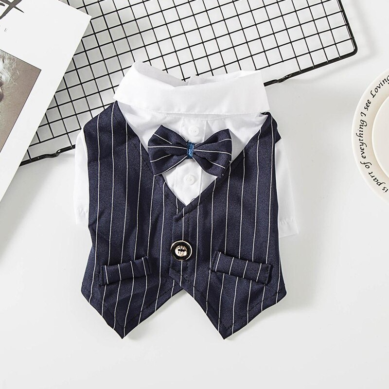 Wedding Pet Dog Suit Costume Formal Dog Clothes Bow Tie Bridegroom Dog Tuxedo Coat For Small Medium Dogs Pug French Bulldog 10A: Navy Blue / XXL