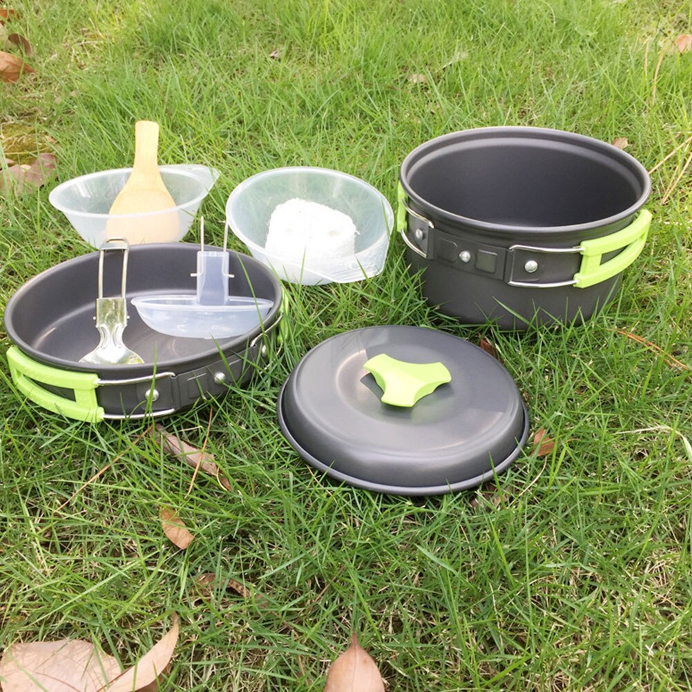 1 Set Van Outdoor Camping Potten Creatieve Camping Kookgerei Draagbare Bestek Voor 1-2 Mensen Zwart