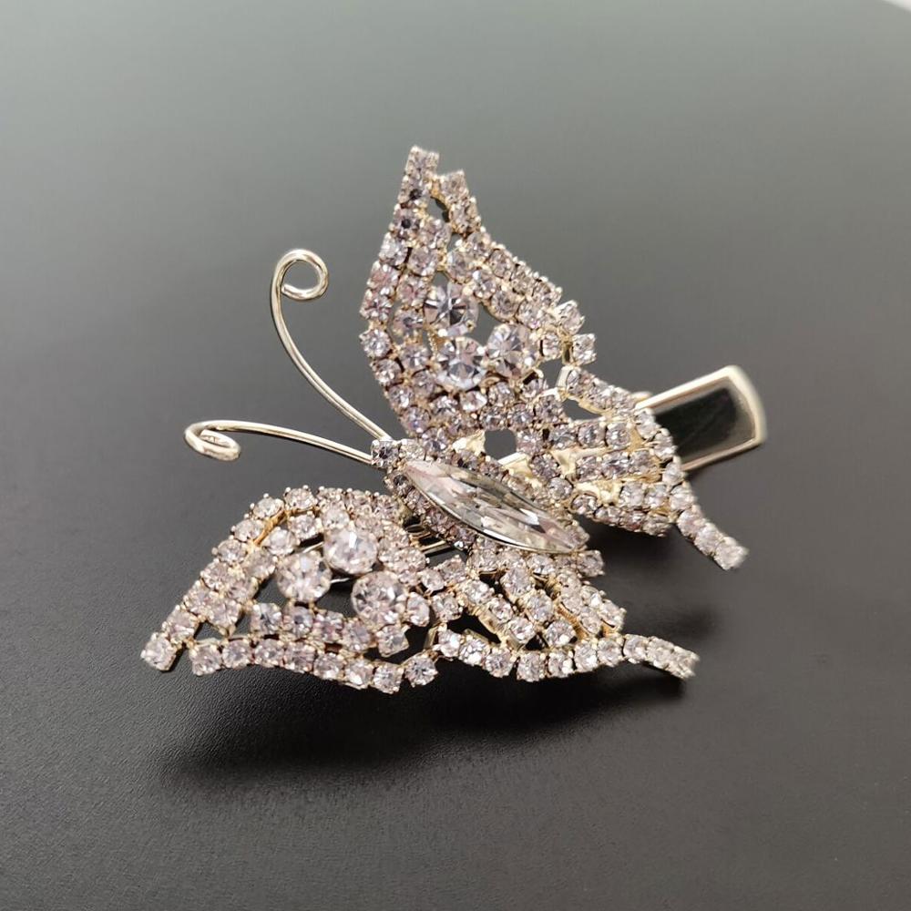 Brilhante Cheio de Cristal Cor Prata Borboleta Grampos de Cabelo para Meninas Crianças Barrette Grampos de cabelo Da Noiva Acessórios Do Cabelo Do Casamento Jóias: 4 white