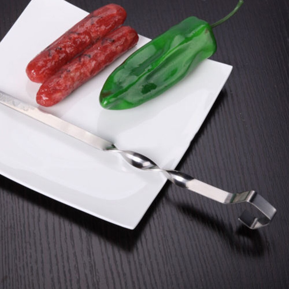 10Stck Edelstahl Grill Nadel BBQ Grill Flache Spieße BBQ Nadel Anti-Schleudern Griff Grill Zeichen dauerhaft Werkzeug 37x 0,5 CM