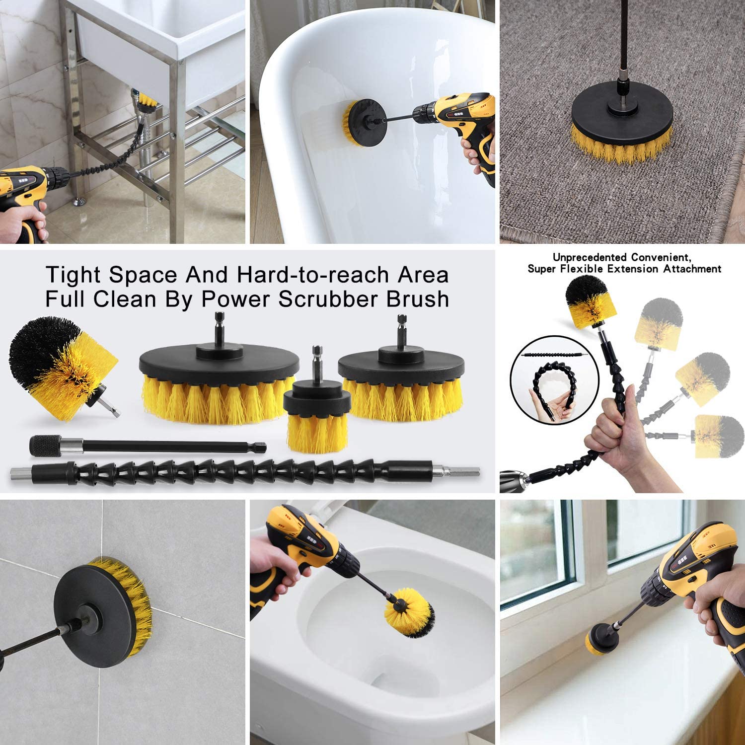 Kit de fixation de brosse en nylon avec rallonge pour salle de bain, douche, carrelage et voiture, 10 pièces