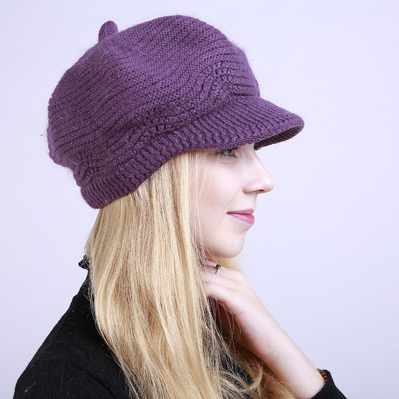 Brushed Solid Color Winter Woman Knit Woolen Hat Warmth Peak Cap Fashionable and warm women's cap: Dark Purple