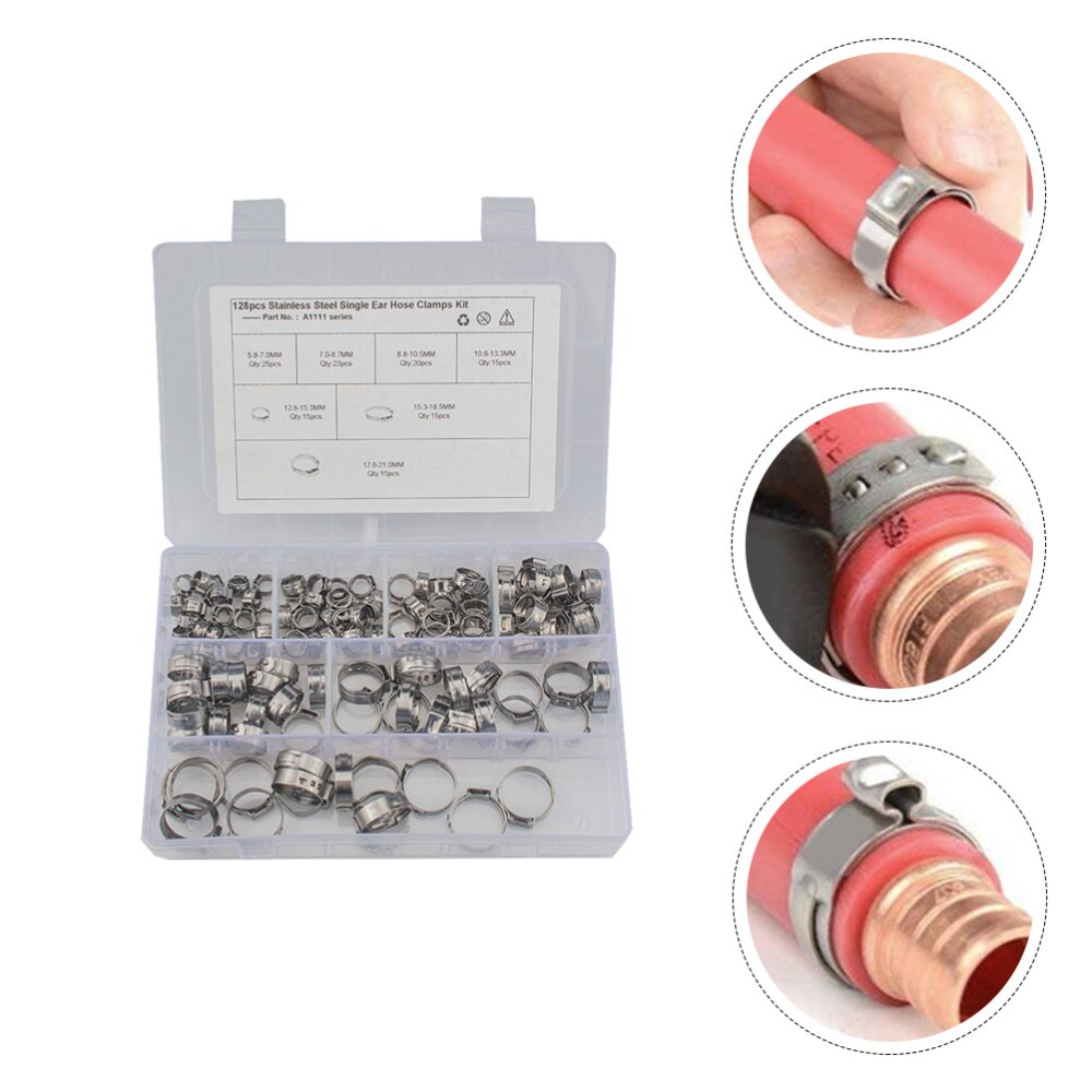 128pcs Hose Clamp Stainless Steel Hydraulic 5.8-21mm Hose Clip for Vehicle Boat Car