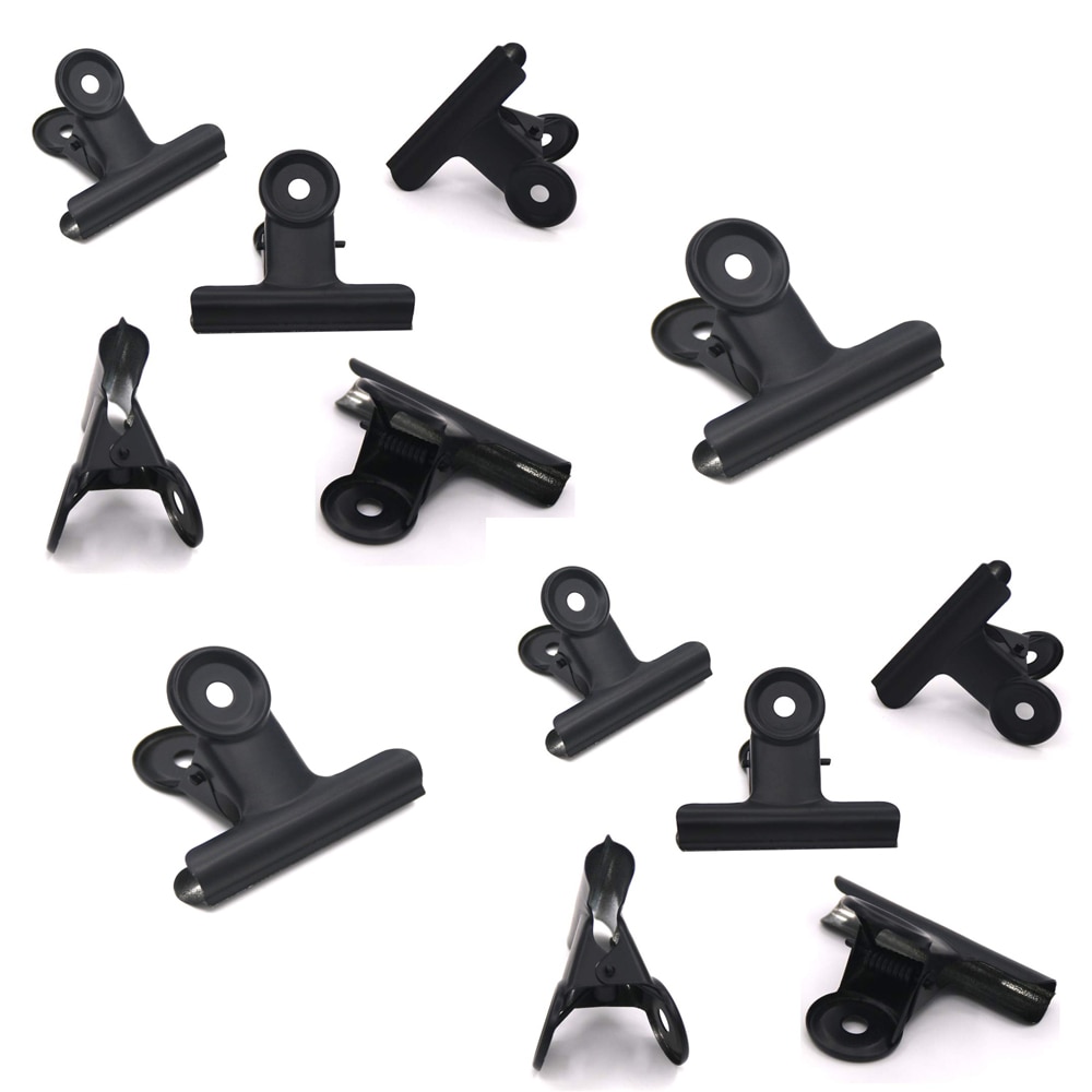 12Pack Large Black Bulldog Binder Paper Clips Metal Hinge Clip File Clamps For Crafts Bags Drawings Photos at Home&amp;Office Useage