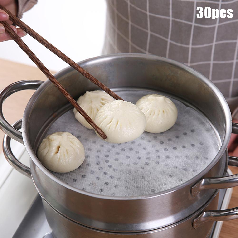 30Stck Küche Einweg Nicht-Stock Dampfer Brötchen Papier Knödel Pad Kochen Werkzeug Dampfer Pad schwach Summe Papier Restaurant dampfer matt