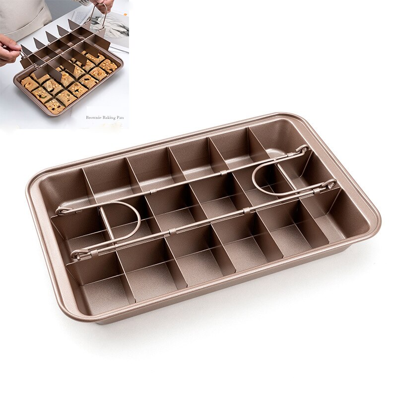 Brownie – plaque de cuisson antiadhésive carrée en acier inoxydable, avec trancheur, four en cuivre, pour gâteaux
