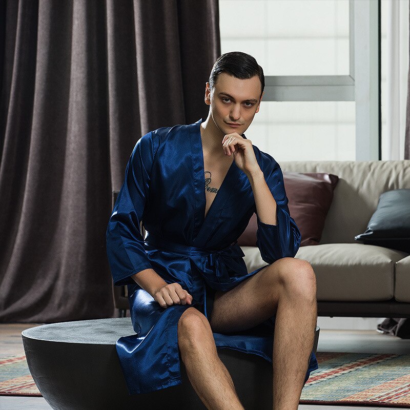 Casual homewear intieme lingerie satijn mannen bruidegom bruidsman trouwjurk 2022 zomer nachtkleding badjas jurk