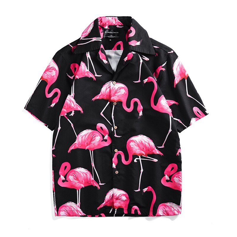 Lös flamingo skjorta för män sommar fritid tryck kortärmad stor storlek skjorta par casual toppar hawaiian skjorta: Xxl