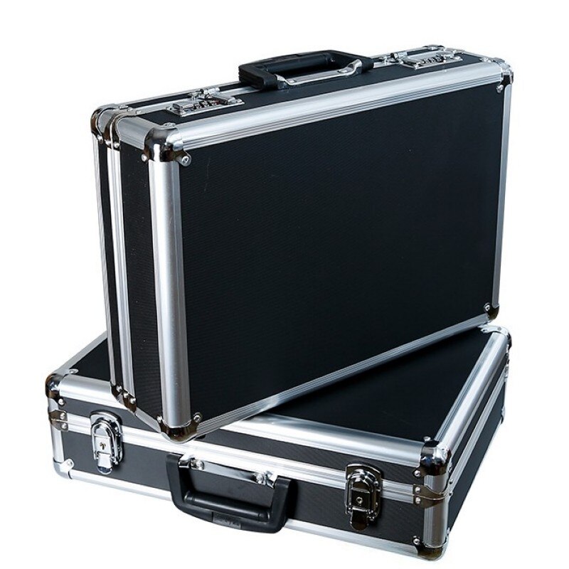 Aluminum Alloy Tool Box Password lock instrument box Impact resistance Safety Case Portable Suitcase With pre-cut sponge Black