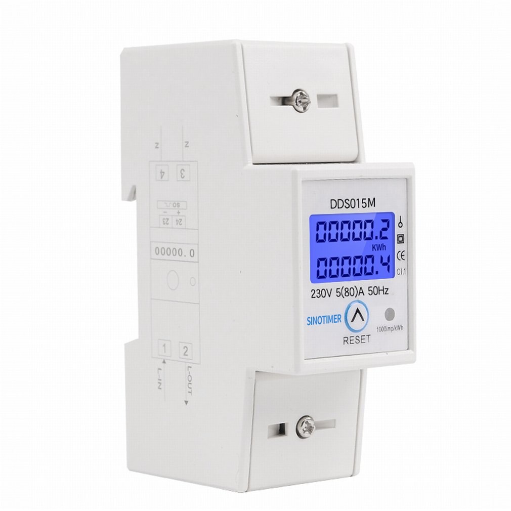 DIN Rail 5-80A ca 230V 50Hz monophasé wattmètre consommation d'énergie Watt compteur d'énergie électrique kWh avec fonction de réinitialisation