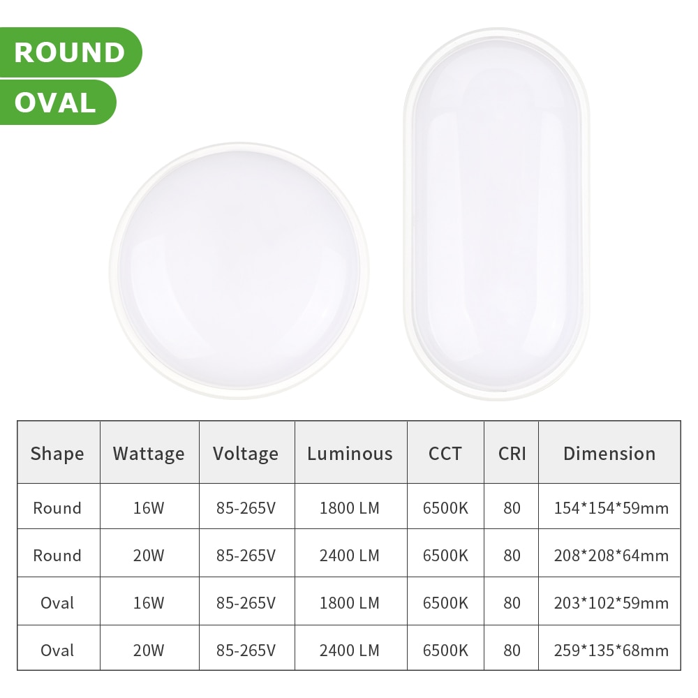 Round / Oval LED Moisture Proof Ceiling Lamp IP65 Waterproof Bathroom Outdoor Garden Yard Lamp, 16W 20W Modern Wall Lamp Light
