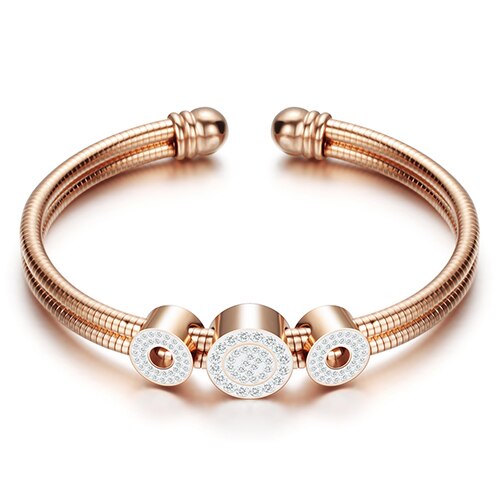 Ajustável aberto aço inoxidável pulseira pulseiras 3 cor manguito pulseira para mulher jóias presente para mulher: rose