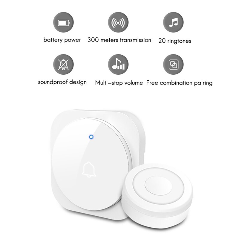 Touch Wireless Doorbell Home Pager Doorbell Smart Music Dingdong Waterproof EU Plug
