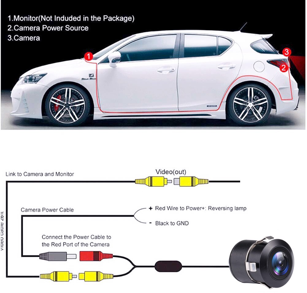 170 breite Grad 4 LED Lampe Nachtsicht Parkplatz Rückansicht Kamera Rückfahr Sicherung Wasserdichte HD CCD Sensor