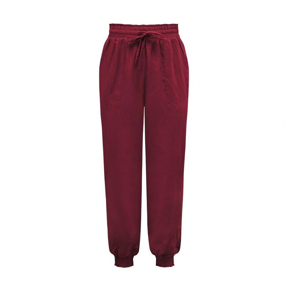 Pantaloni a molla pantaloni da donna in puro stile semplice a vita media per pantaloni da donna a casa pantaloni da donna: S / Wine Red