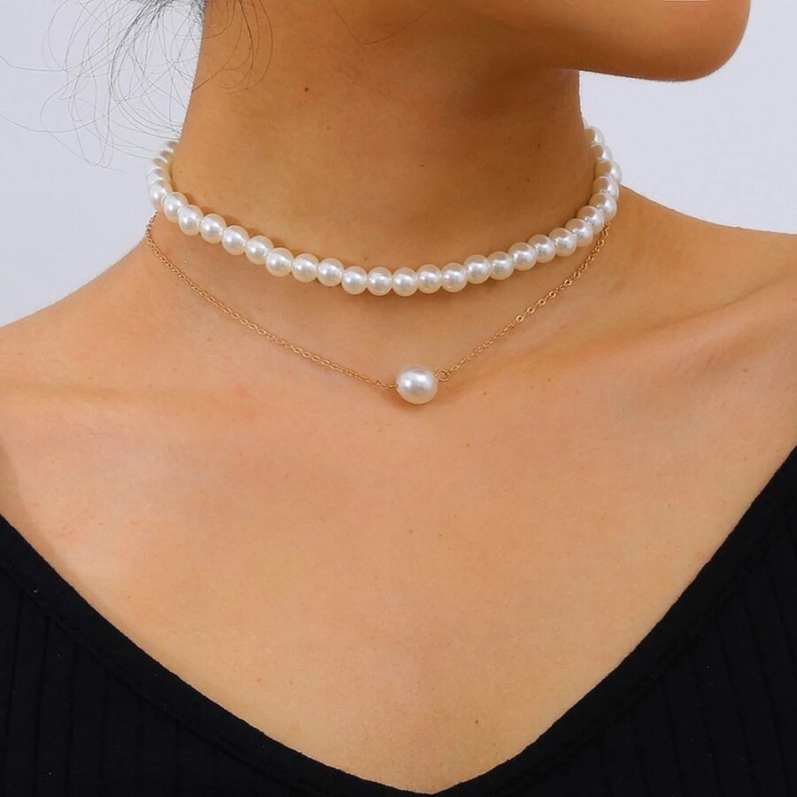 YWZIXLN 2021 Trend elegancka biżuteria ślubna duży naszyjnik z pereł dla kobiet moda biała sztuczna perła Choker naszyjnik N0179: W kolorze różowego złota