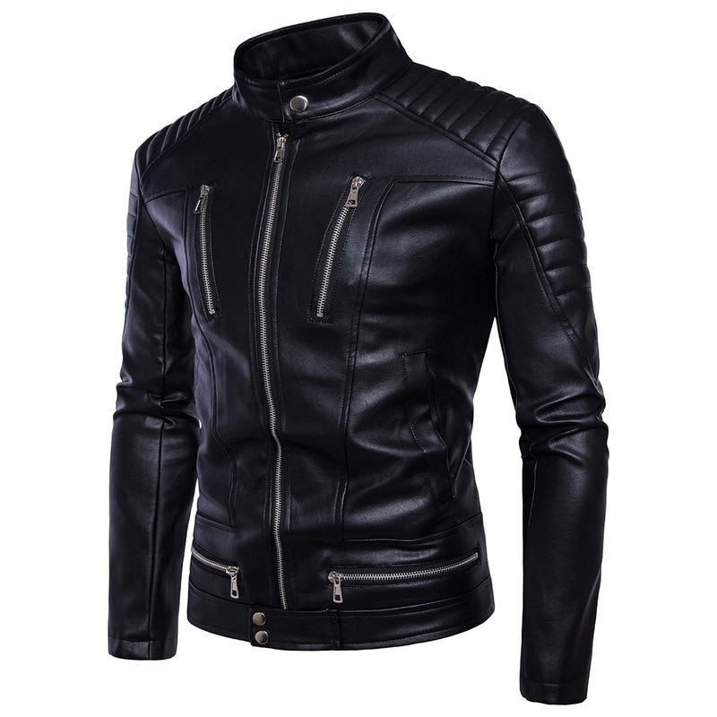 Blouson en similicuir homme, tenue de punk, avec fermeture éclair, pour motard, à la