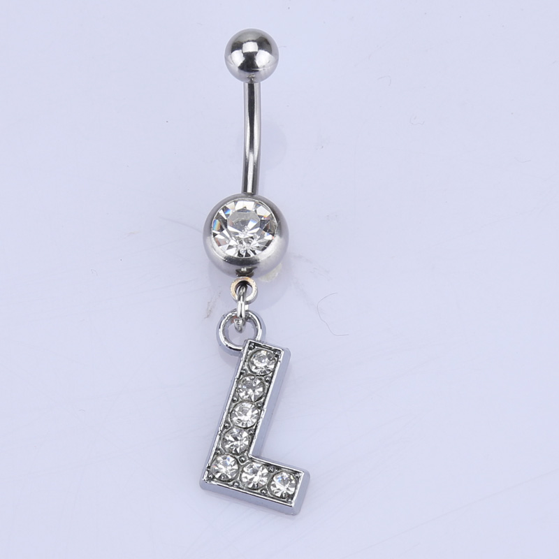 26 brief Een om M stijl Charmant Piercing Crystal Rhinestone Ingelegd Navel Navel Ring rvs sieraden: L