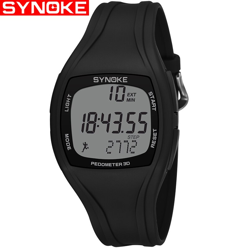 Synoke 9105 sportsur mænd skridttæller 50m vandtæt multifunktionelt digitalt armbåndsur pu rem led herre elektronisk ur herre: Sort