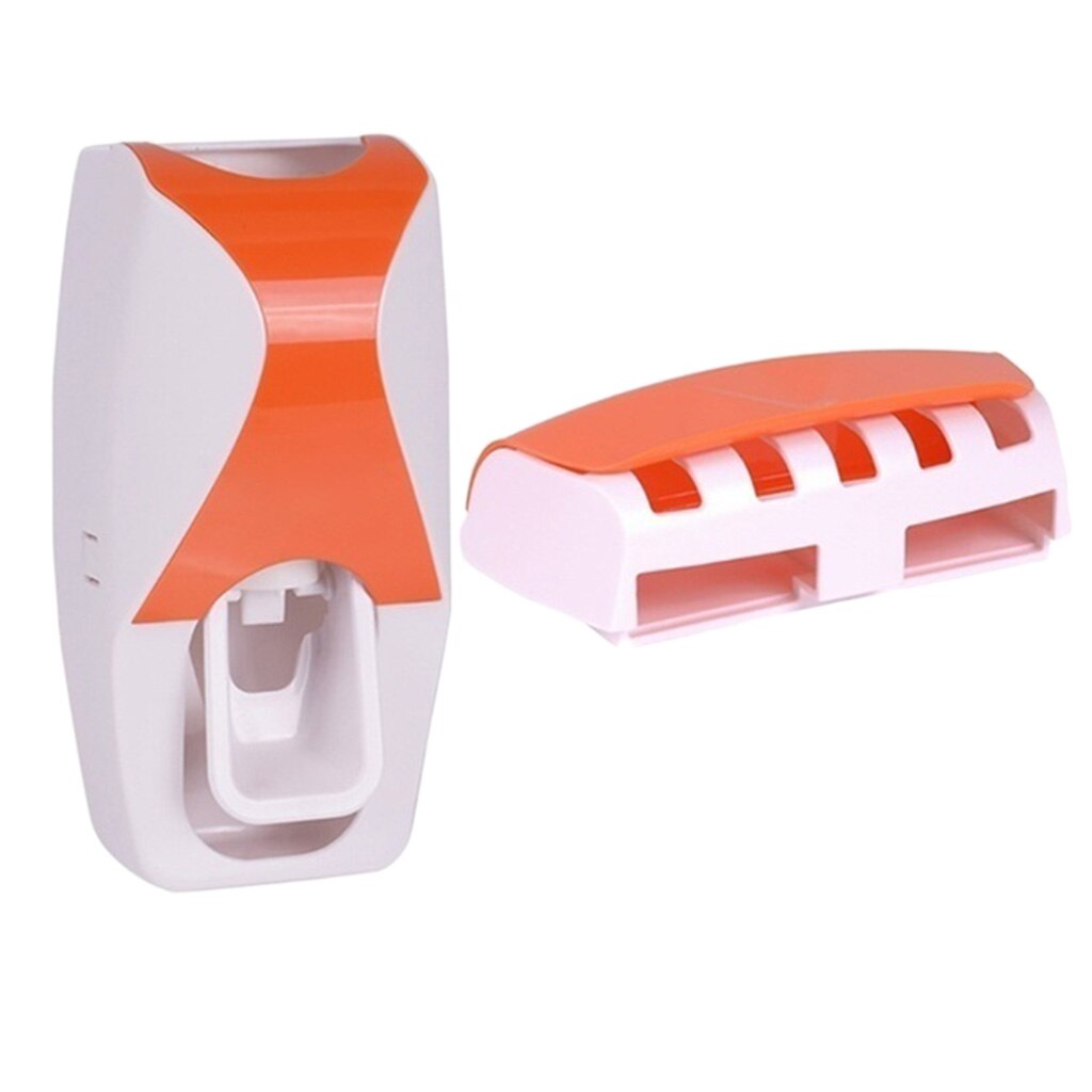 Toothpaste Dispenser Squeezer Toothbrush Holder Kit for Bathroom: Orange