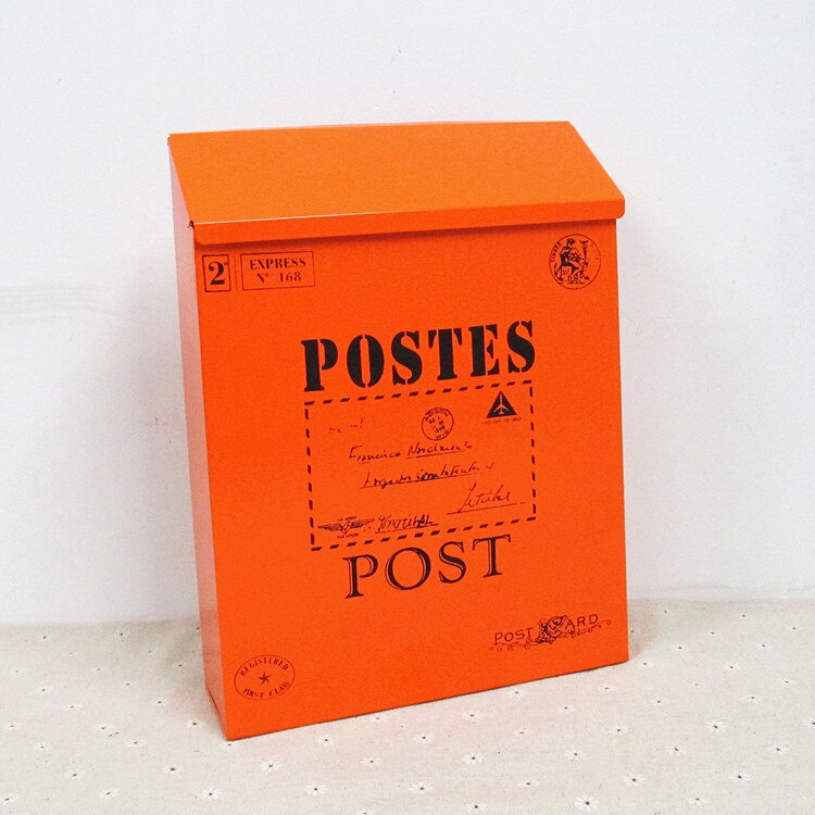 Udendørs vintage metal jern postkasse vandtæt postkasse låsbar kasse hjem altan haven dekorative håndværk postkasse: Orange