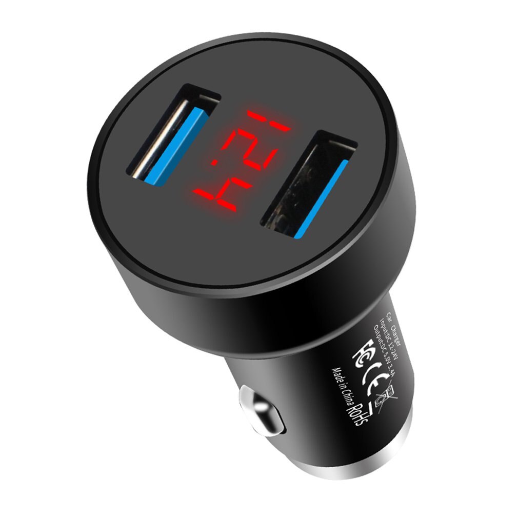 Mini Autolader 3.4A Dubbele Usb Metalen Veiligheid Hamer Car Charger Aluminium Car Charger Met Digitale Display